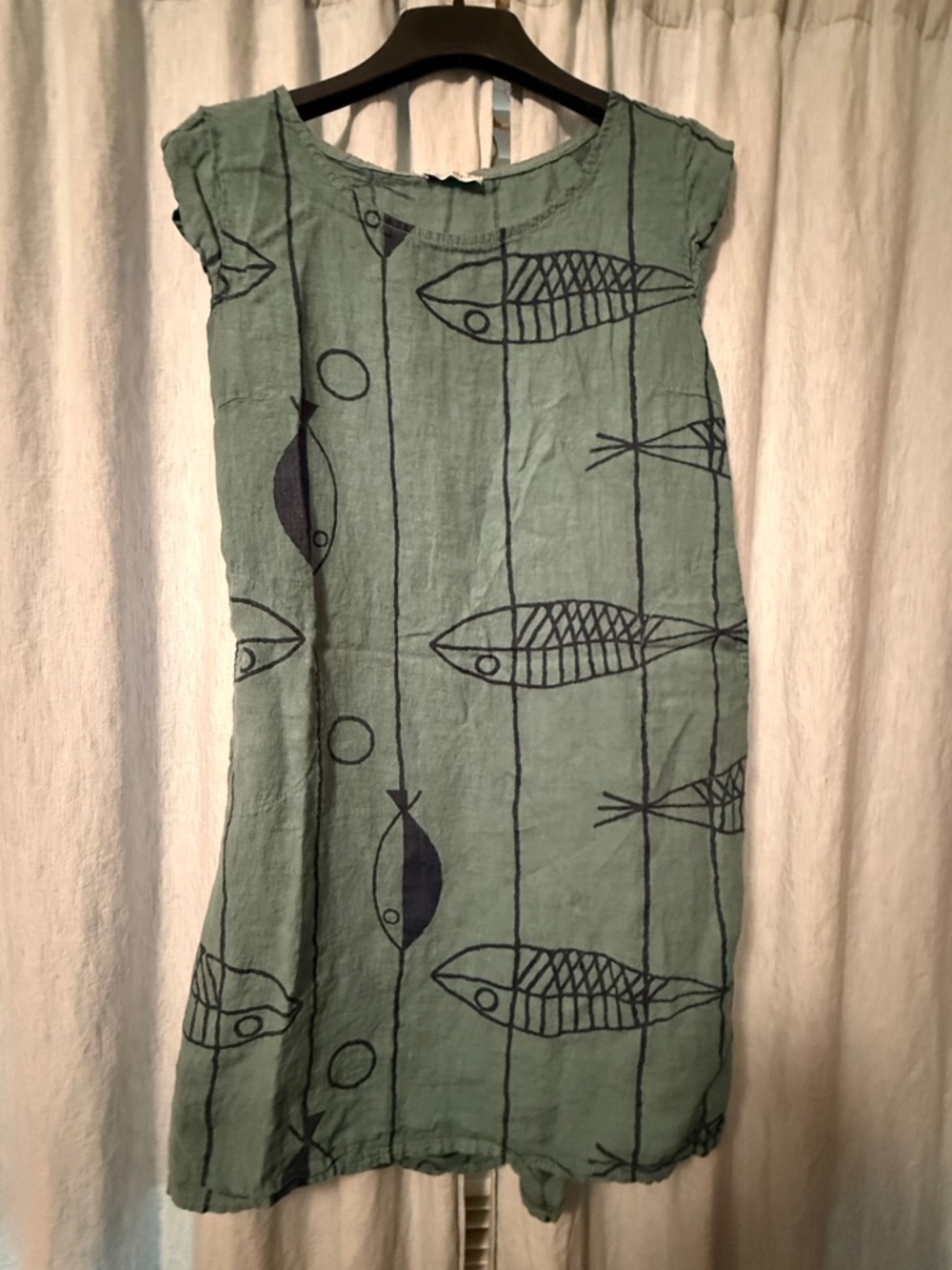Women’s Teal Fish-Print Linen Dress